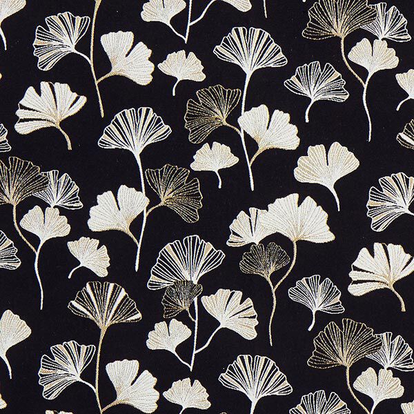 Tissu de décoration Jacquard feuilles de gingko – noir/or,  image number 1