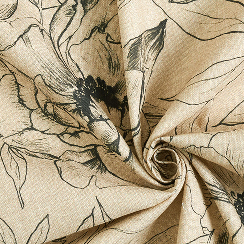 Tissu de décoration Semi-panama Fleurs dessinées – anémone/noir,  image number 3