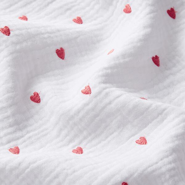 Tissu double gaze de coton Cœurs brodés – blanc/vieux rose, image number 2