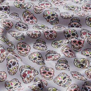 Tissu en coton Cretonne Día de los Muertos Têtes de mort – gris, 