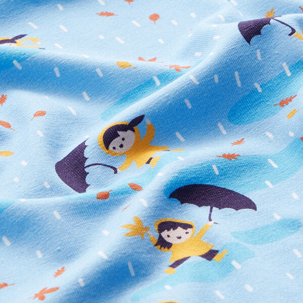 Jersey coton Jour de pluie Impression numérique | PETIT CITRON – bleu bébé – Échantillon, image number 2