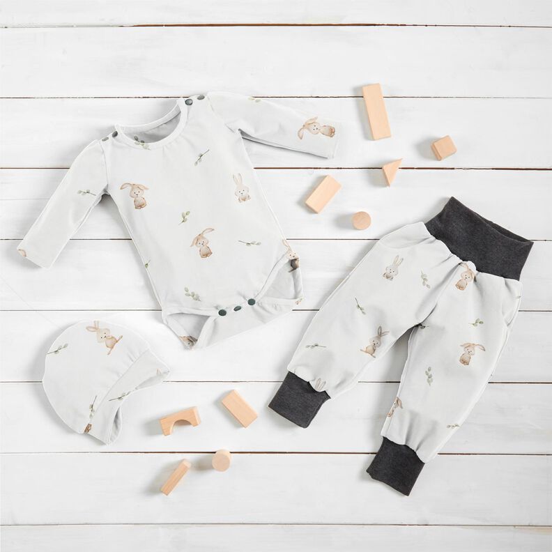 GOTS Jersey coton Doux lapin Impression numérique – ivoire,  image number 7