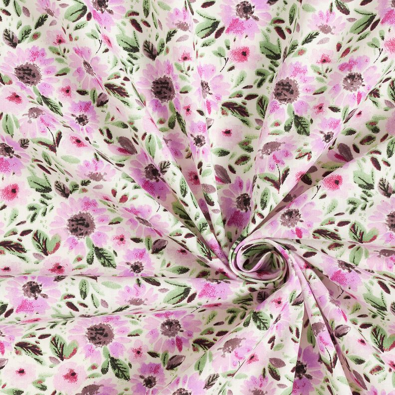 Popeline de coton Mer de fleurs – violet pastel/blanc,  image number 3