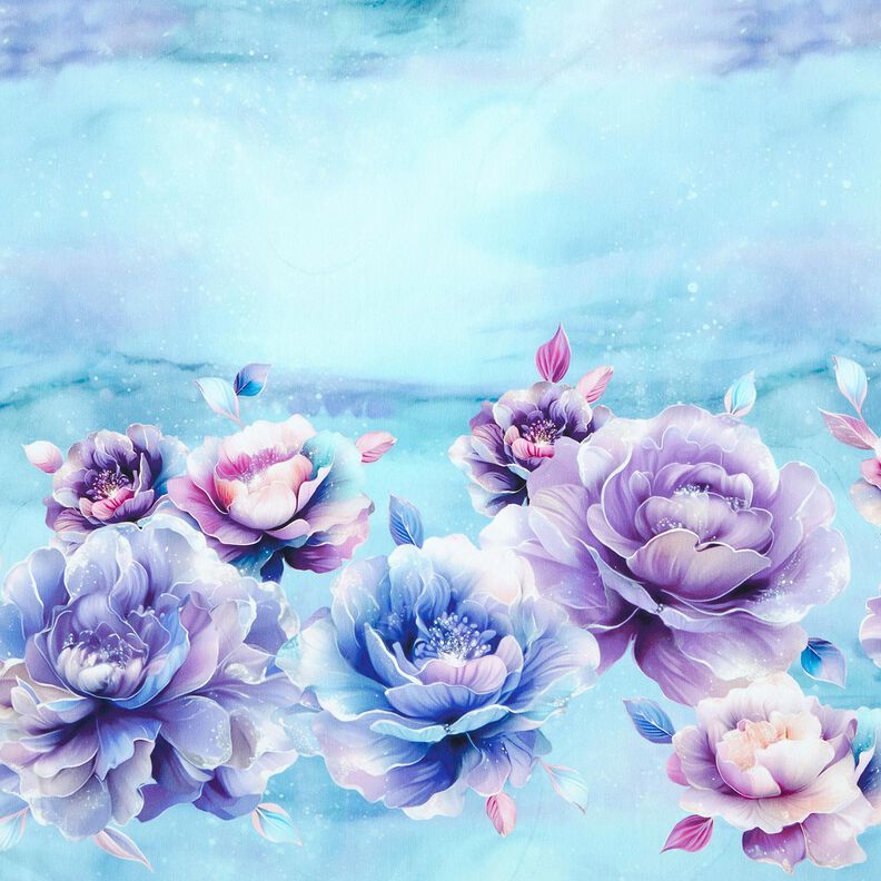 Jersey coton Fleurs d'été | Glitzerpüppi  – bleu ciel/lavande,  image number 1