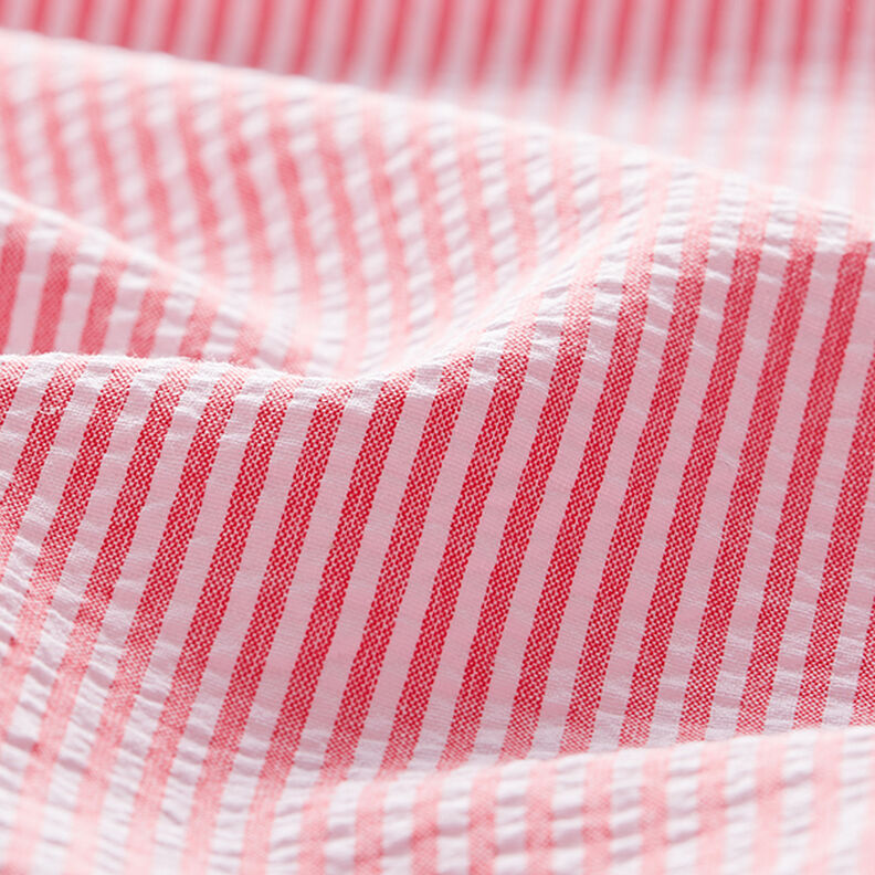 Seersucker Mélange coton à rayures – rouge/écru,  image number 2