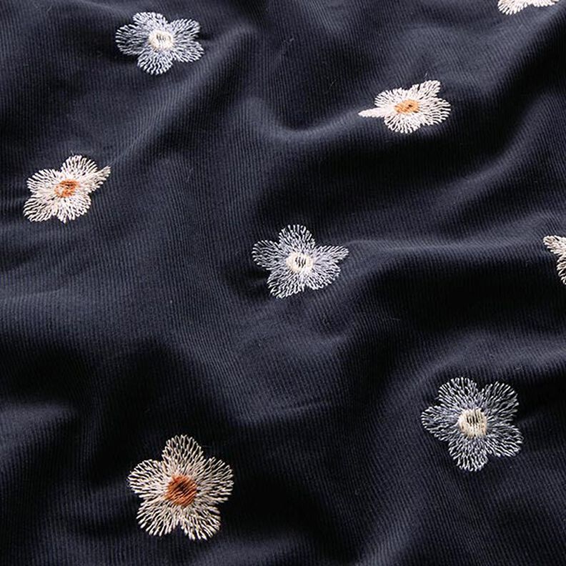 Babycord Fleurs brodées – bleu nuit,  image number 2