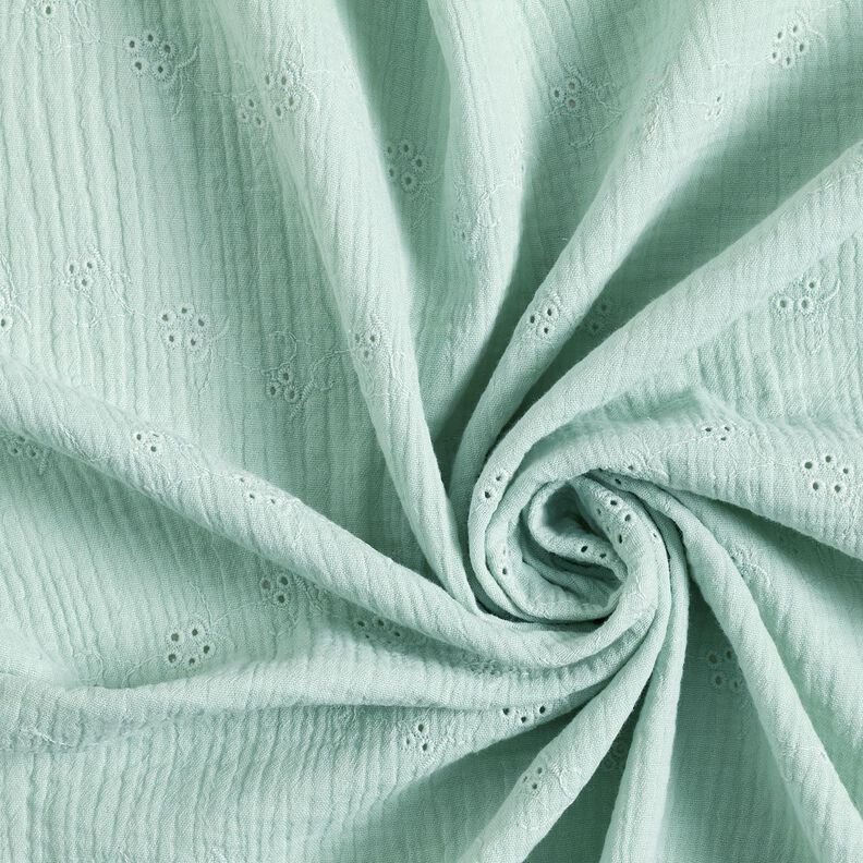 Tissu double gaze de coton Dentelle brodée Vrilles de fleurs – menthe clair,  image number 3