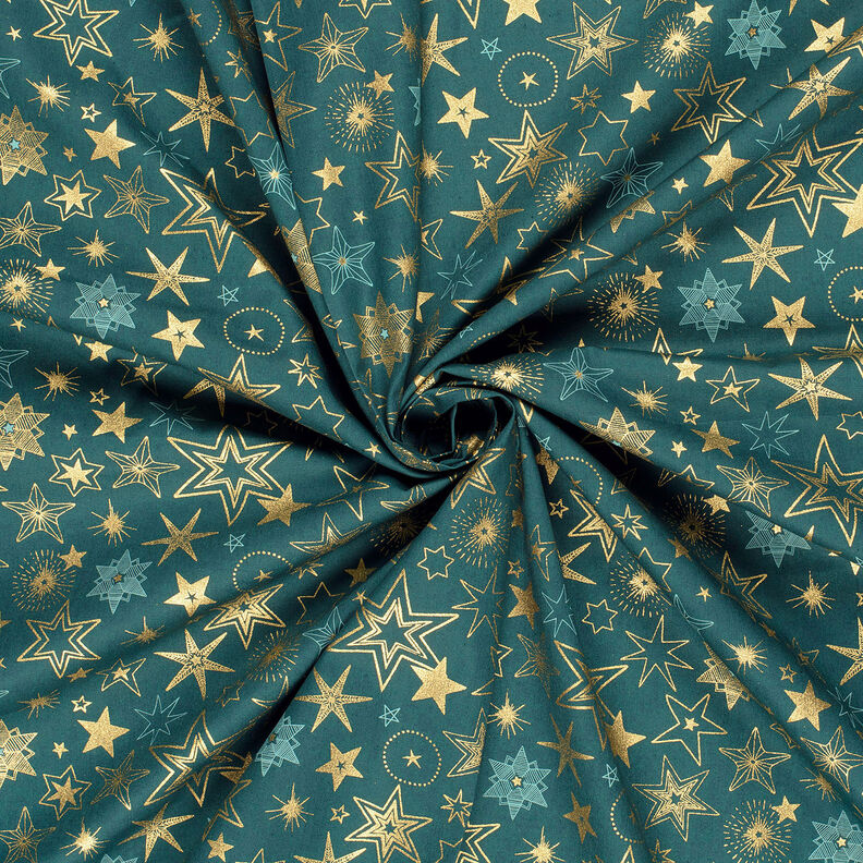 Tissu en coton Popeline Grandes étoiles – sapin bleu/or, image number 3
