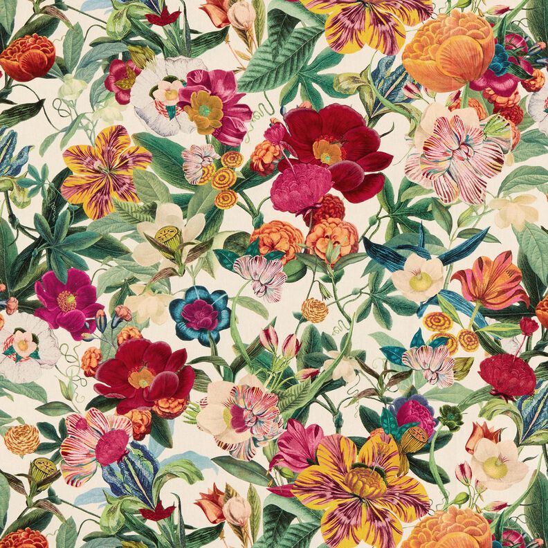 Tissu de décoration Semi-panama Fleurs magnifiques – nature/pourpre, image number 1