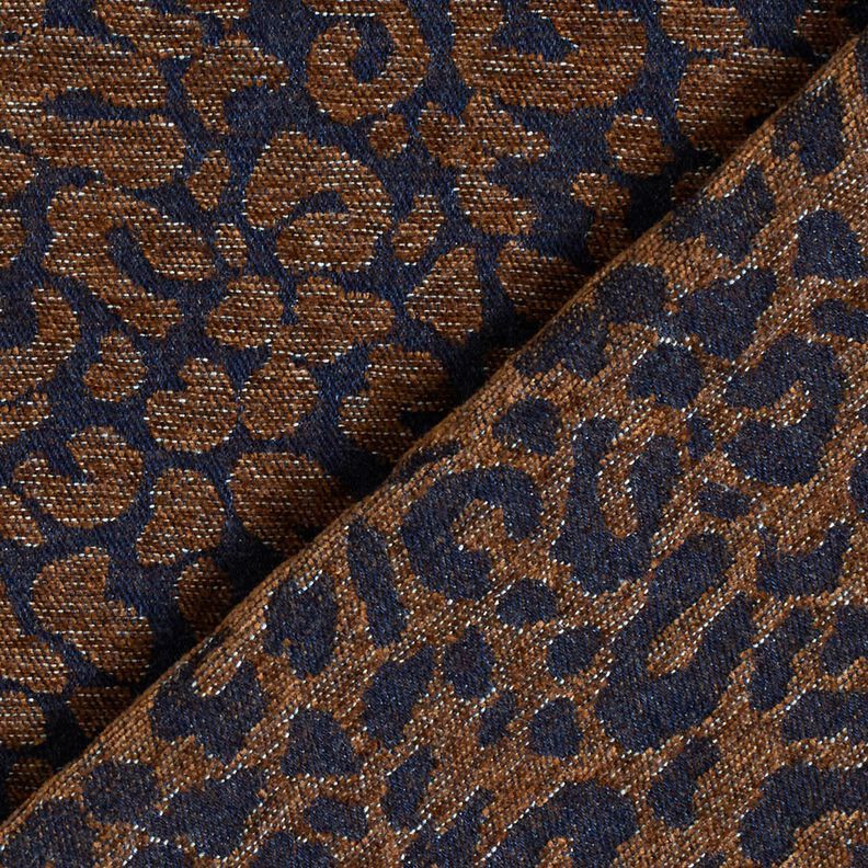 Tissu pour pantalon aspect denim à imprimé léopard – marron moyen/bleu nuit, image number 4