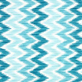 Coton enduit imprimé ikat – turquoise/blanc, 