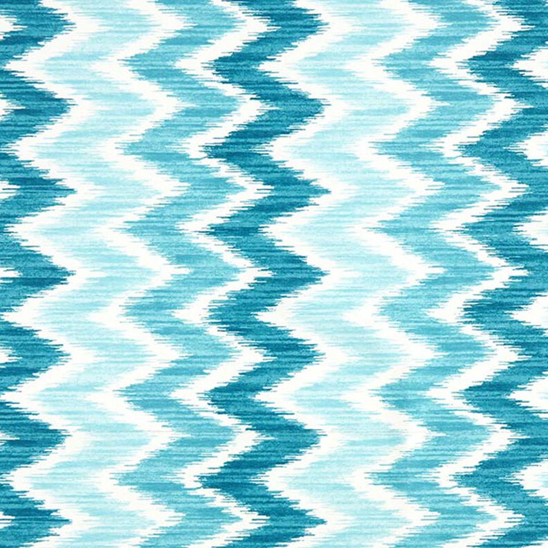 Coton enduit imprimé ikat – turquoise/blanc,  image number 1