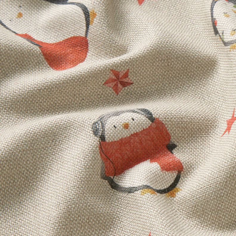 Tissu de décoration Semi-panama pingouins festifs – nature/carmin, image number 2