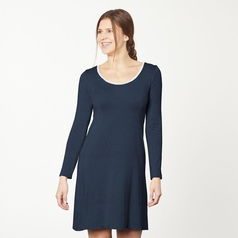 Jersey côtelé côtes 2-1-1-1 fines – bleu nuit,  image number 7