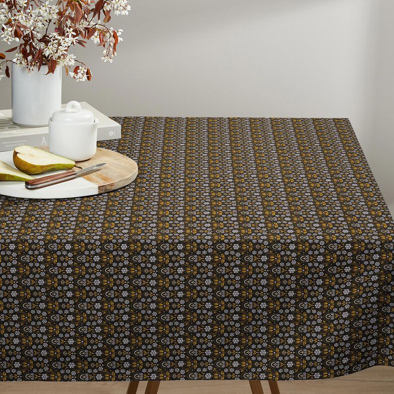 Tissu en coton Cretonne Fleurs grimpantes – noir/jaune curry,  image number 5