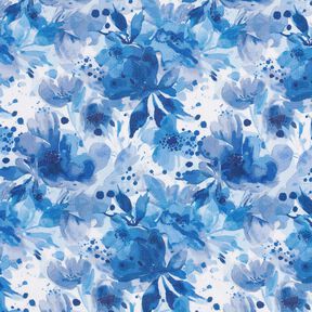 Tissu viscose Fleurs avec touches de couleur – bleu roi/blanc, 