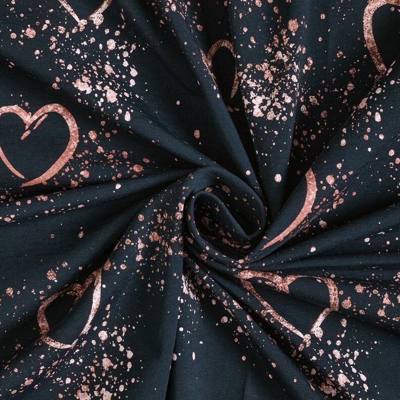 Jersey coton Cœurs dorés mouchetés | Glitzerpüppi – bleu noir/vieux rose foncé,  image number 3