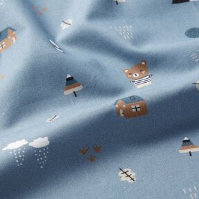 GOTS Popeline coton Ours et hibou en balade – jean bleu clair, 