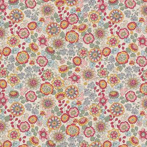 Tissu de décoration Semi-panama Grandes fleurs – nature/rose vif, 