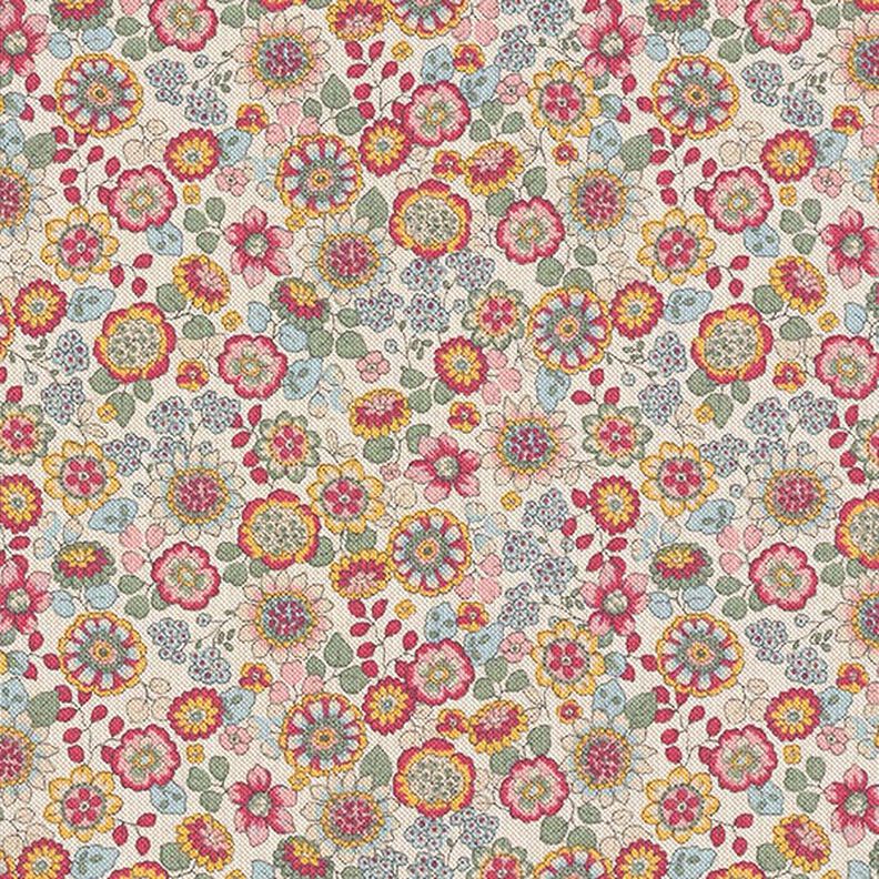 Tissu de décoration Semi-panama Grandes fleurs – nature/rose vif,  image number 1