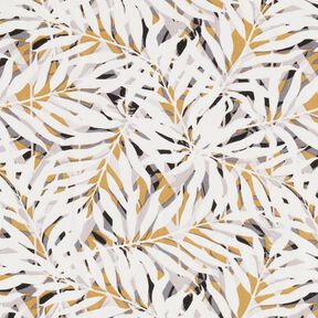 Tissu viscose feuilles de palmier estivales – blanc/moutarde, 