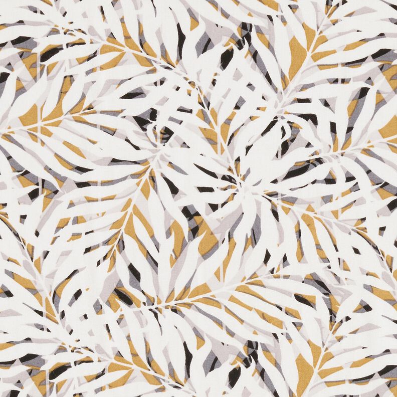 Tissu viscose feuilles de palmier estivales – blanc/moutarde,  image number 1