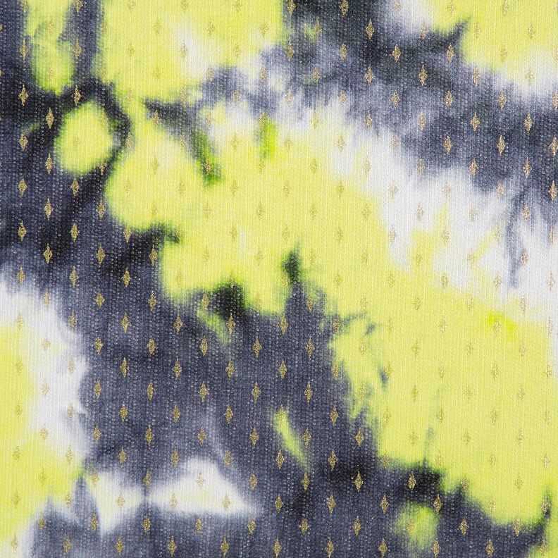Dentelle tricotée Batik et losanges dorés – bleu marine/jaune fluo,  image number 1