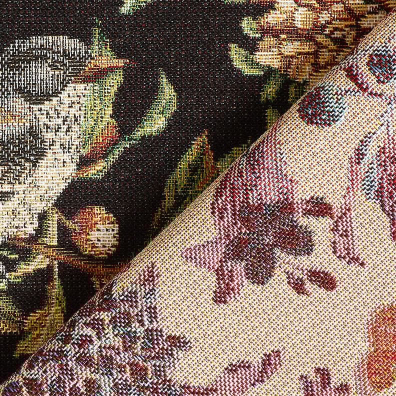 Tissu de décoration Gobelin Fleurs et oiseaux – noir/vert,  image number 4