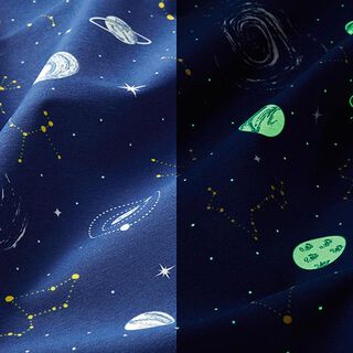 Tissu de décoration Canvas Glow in the Dark Planétarium – bleu marine, 