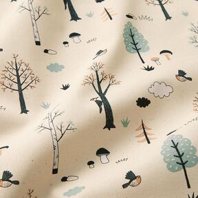 GOTS Tissu en coton Cretonne Oiseaux dans la forêt – nature/eucalyptus, 