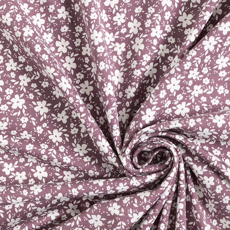 Jersey coton Fleurs bicolores – vieux rose foncé, image number 3
