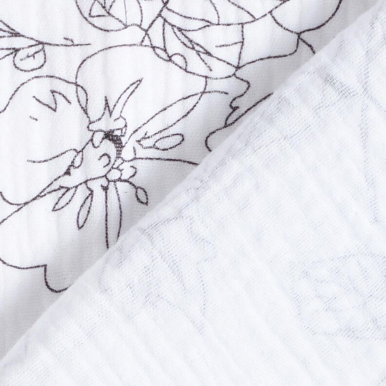 Tissu double gaze de coton Prairie fleurie peinte – blanc/noir,  image number 4