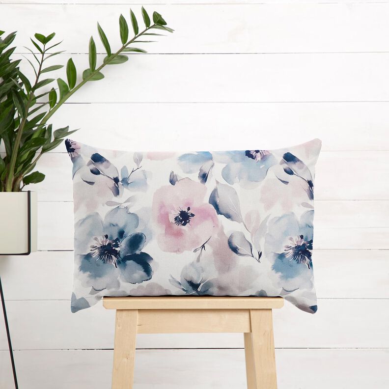 Tissu de d&eacute;coration Semi-panama grandes fleurs &agrave; l'aquarelle &ndash; blanc/violet pastel,  image number 7