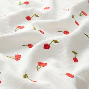 Tissu double gaze de coton Cerises brodées | Poppy Fabrics – blanc/rouge feu, 
