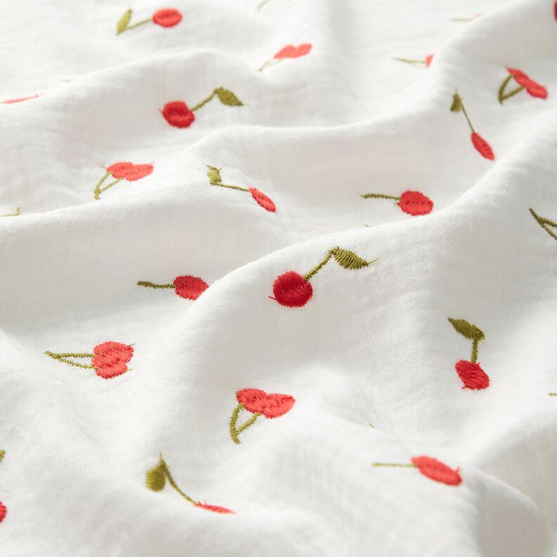 Tissu double gaze de coton Cerises brodées | Poppy Fabrics – blanc/rouge feu,  image number 2
