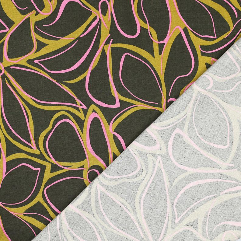 Viscose stretch à grandes fleurs – pin foncé/jaune olive,  image number 4