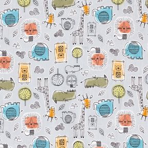 Tissu en coton Cretonne Animaux de safari – argent, 