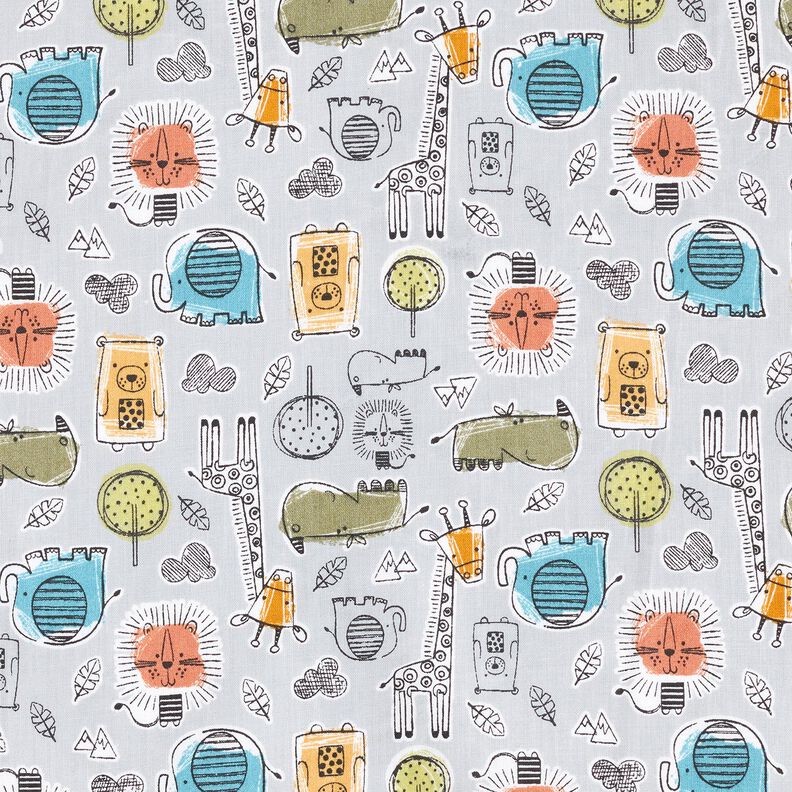 Tissu en coton Cretonne Animaux de safari – argent, image number 1