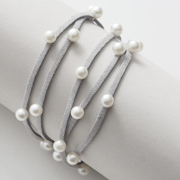 Ruban imitation cuir avec perles [ 3 mm ] – gris,  image number 1