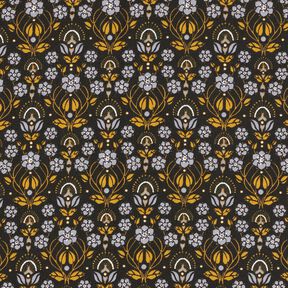 Tissu en coton Cretonne Fleurs grimpantes – noir/jaune curry, 