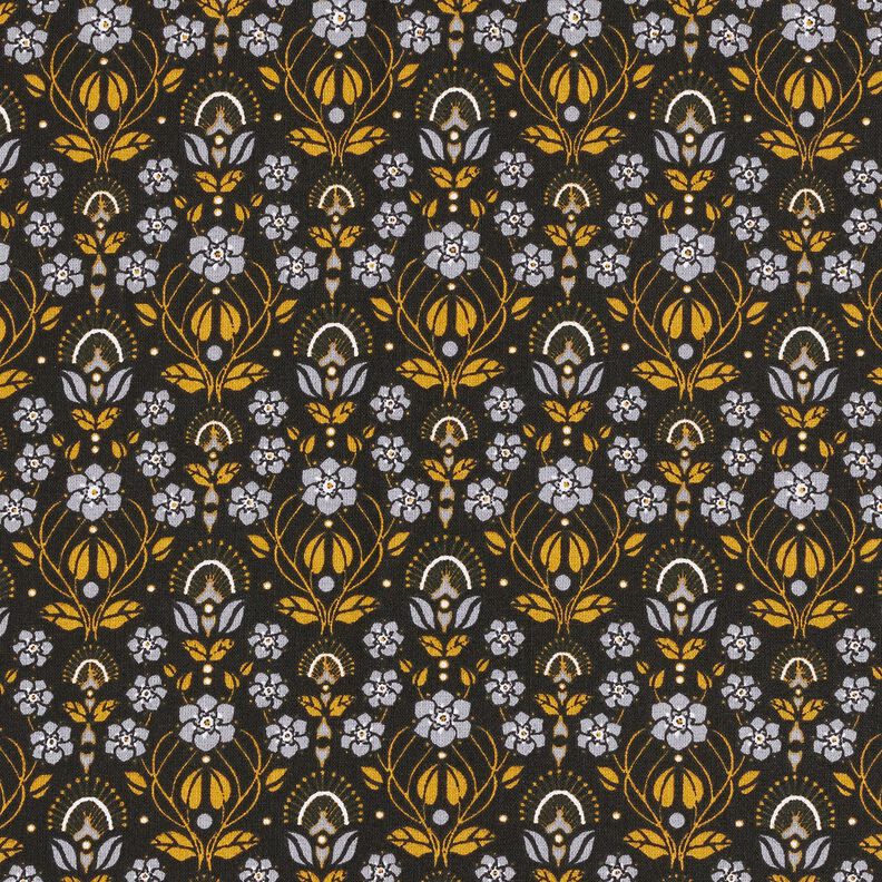 Tissu en coton Cretonne Fleurs grimpantes – noir/jaune curry,  image number 1