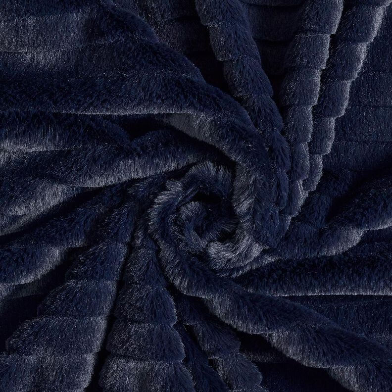 Fausse fourrure à larges rayures horizontales – bleu nuit,  image number 3