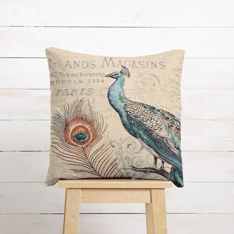 panneau d&eacute;coratif Gobelin Paon &ndash; beige clair/bleu,  image number 6