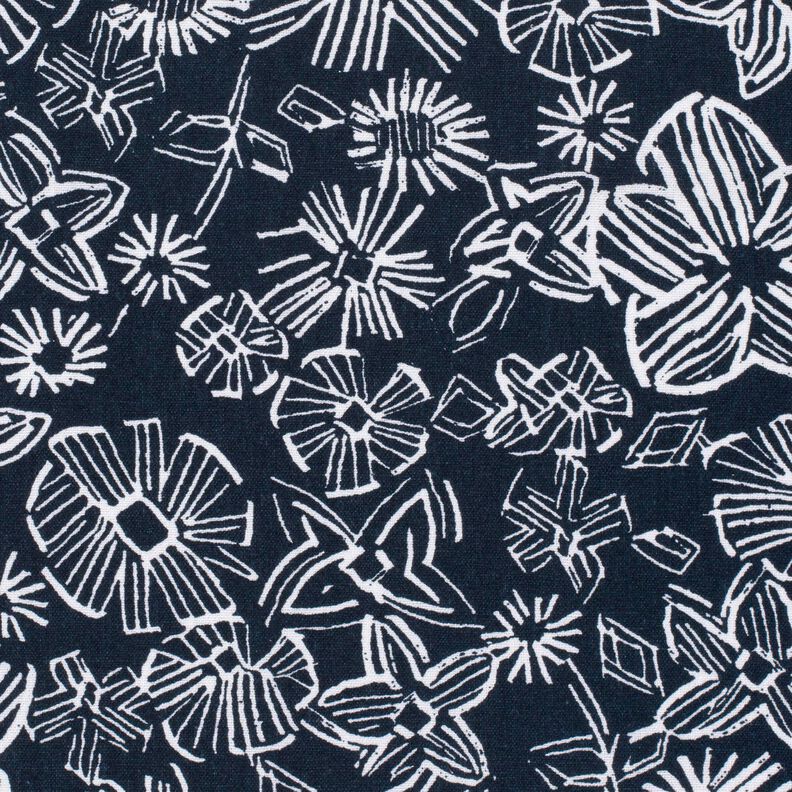 Mélange viscose lin Fleurs esquissées – bleu nuit/blanc, image number 5