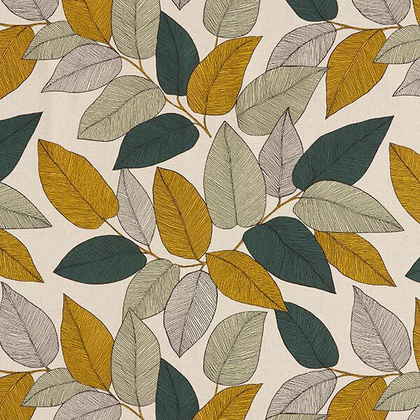 Tissu de décoration Semi-panama grandes feuilles – vert/nature,  image number 1
