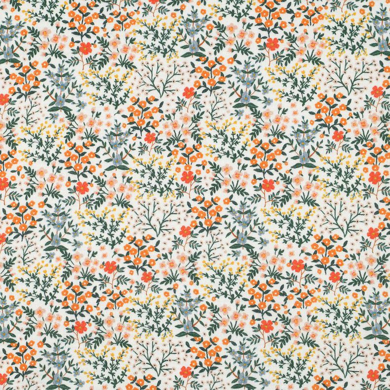 Tissu double gaze de coton Prairie fleurie Impression numérique | Poppy Fabrics – écru/orange pêche,  image number 1