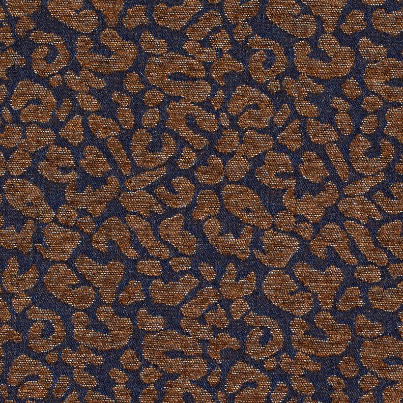Tissu pour pantalon aspect denim à imprimé léopard – marron moyen/bleu nuit, image number 1