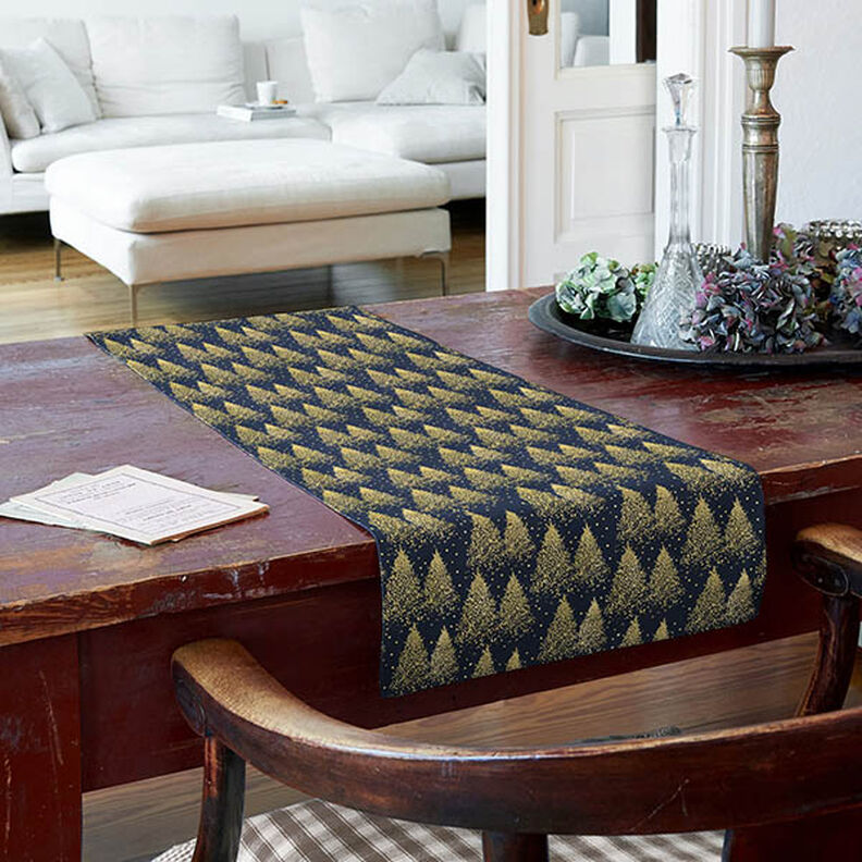 Tissu en coton Popeline Sapins avec poussière d’or – bleu nuit/or, image number 7