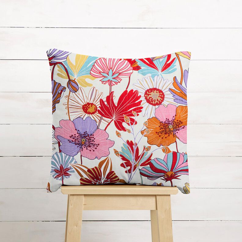 Tissu de décoration Panama Fleurs colorées – crème/lavande, image number 7