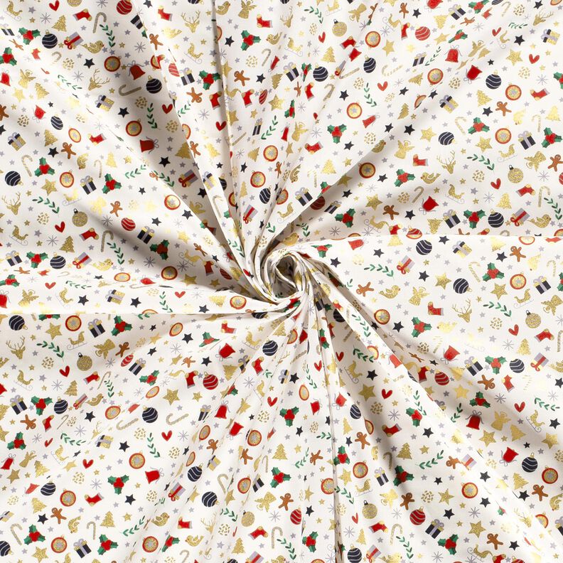Tissu en coton Popeline petits motifs de Noël – beige clair/or,  image number 3